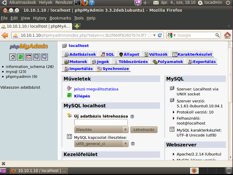 57. ábra. PHPMyadmin konfigurációs felület 10.3.8 Samba fájlszerver [11], [21], [35], A hálózaton lévő adattárolást és az adatok jogosultság szintű szegmentálását a Samba szerverrel valósítottam meg.