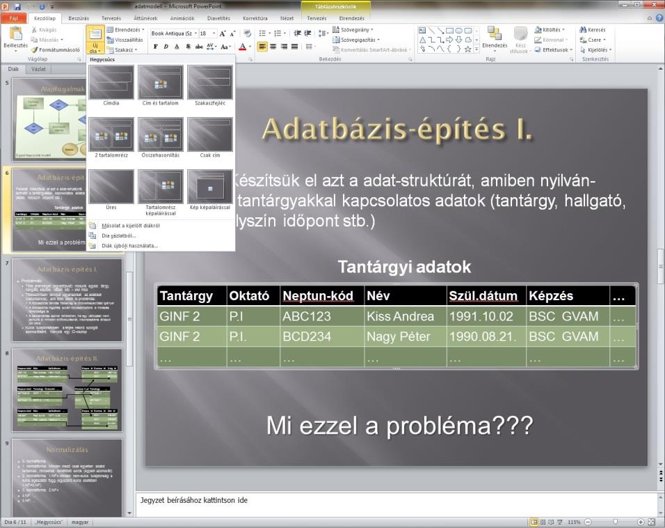 96 Prezentációkészítés Szintén a Nézet lapon, a Színes/szürkeárnyalatos csoportban győződhetünk meg arról, hogyan fog kinézni a prezentációnk, ha nem vetítve, hanem pl.