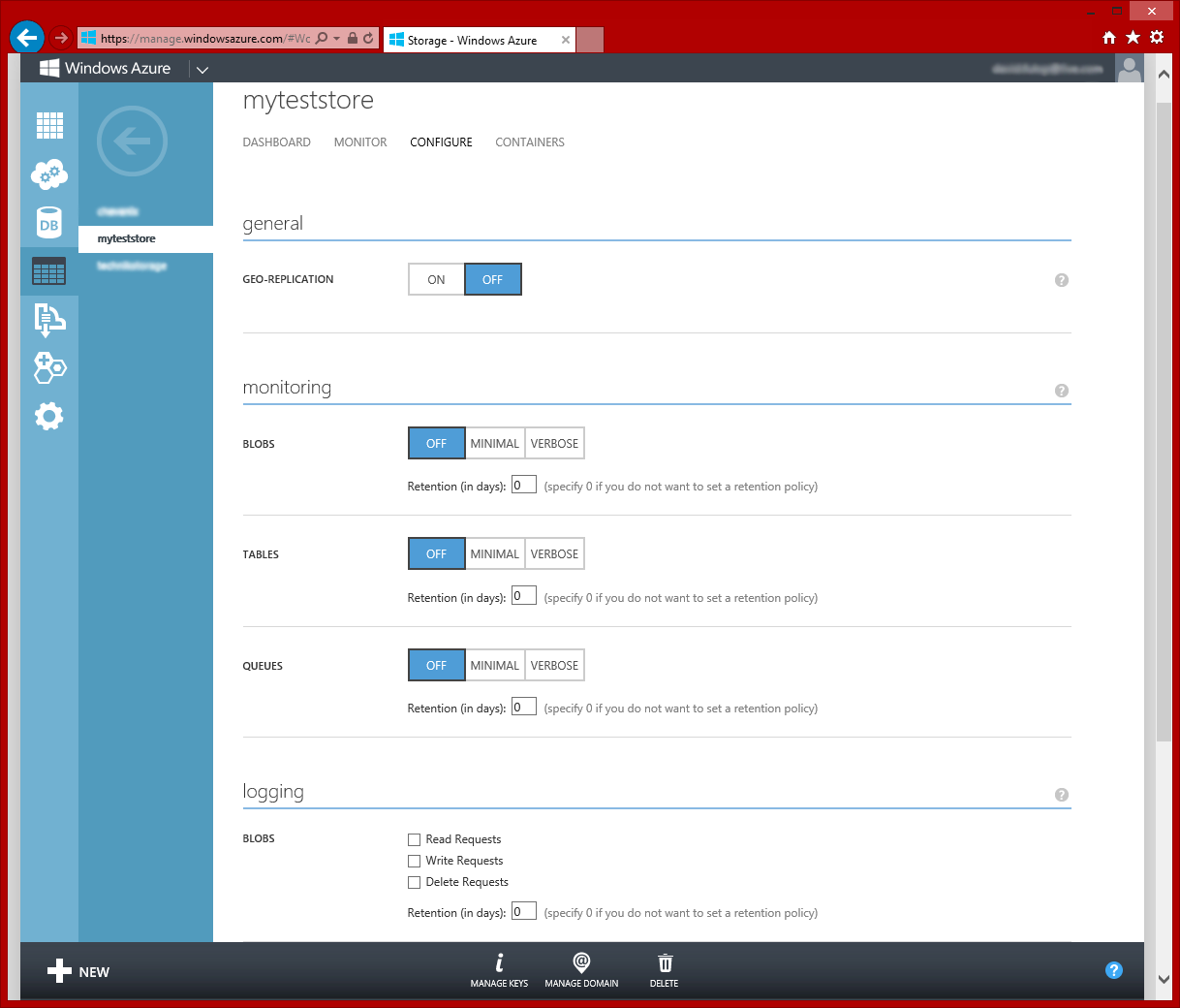 10. PaaS Storage 10-10 ábra: A Storage Analytics működését szabályozó oldal a Windows Azure Management Portalon 10-17 kódlista: A Storage Analytics elérése alapkód using Microsoft.WindowsAzure.