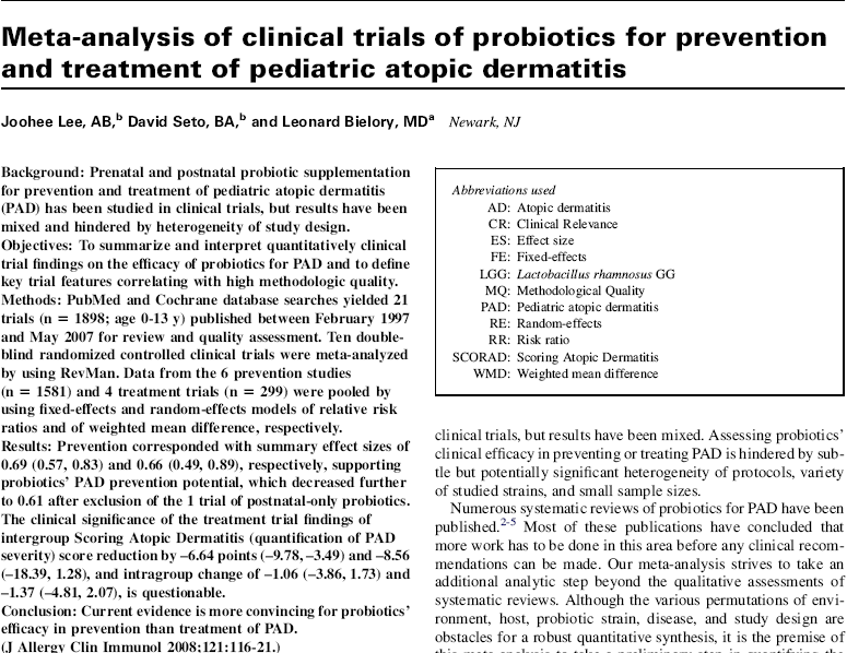 Probiotikumok: Gyermekkori atopiás dermatitis