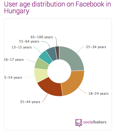 7. ábra: Magyarországi felhasználók, életkor szerinti bontásban. Forrás: http://www.socialbakers.com/facebook-statistics/hungary (2013. 01.
