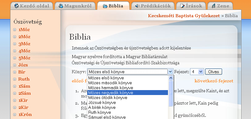 204. oldal Web programozás (0.5. verzió) Az ábrán látszik, hogy az aktuális könyv kiválasztható a bal oldali közvetlen linkekkel, vagy a lenyíló listából is.