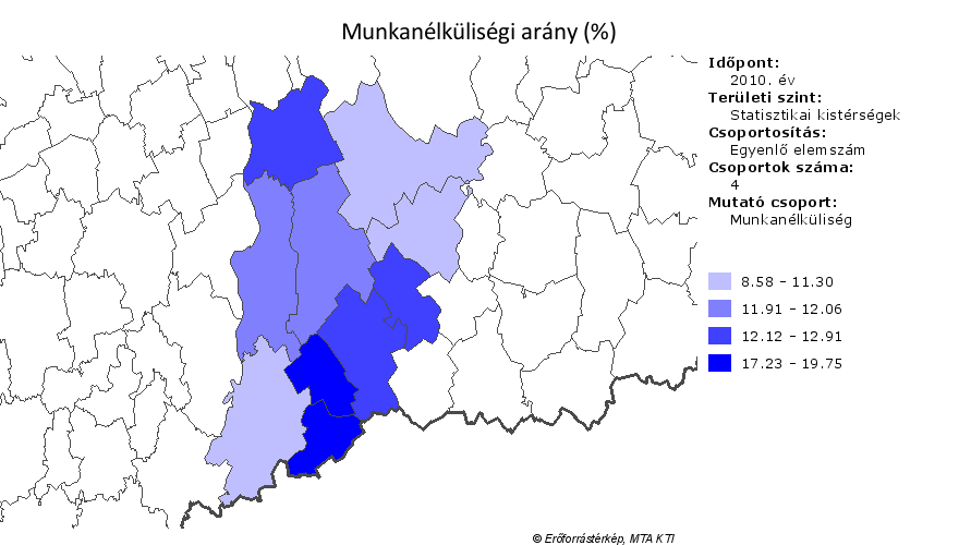 6 Bács-Kiskun megye kistérségeinek 2010. évi munkanélküliségi rátáit vizsgálva megállapítható, hogy a Kecskeméti kistérségben a legkisebb az arány, 8,58%-os értékkel.