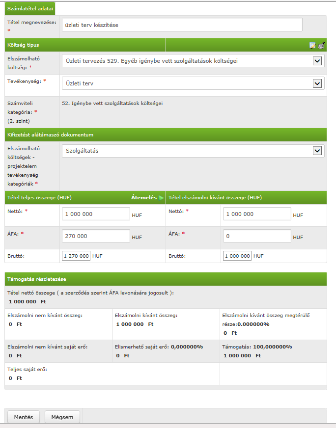 Tétel rögzítése Számviteli kategória szerint kerülnek a tételek berögzítésre Egy számlához több tétel is berögzíthető (pl.