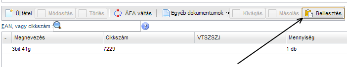 Az ablakban a Rendben nyomógombbal a tétel felvitelre kerül, majd a tételfelviteli ablak bezáródik.