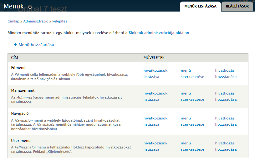 124. oldal 7. Menük és blokkok kialakítása 7.1. ábra.