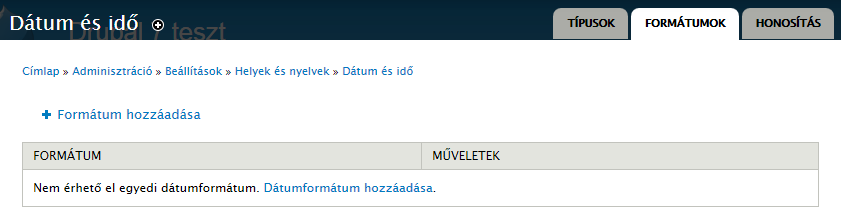 8.5. Dátum és idő 145. oldal 8.5. Dátum és idő A Drupal háromféle dátum megjelenítési lehetőséget nyújt a számunkra. Az admin/config/regional/date-time oldalon (8.5. ábra) látható, hogy a Hosszú, Közepes és Rövid típus nem túl szerencsés formátumot tartalmaz, így érdemes használhatóbb formátumot alkalmazni.