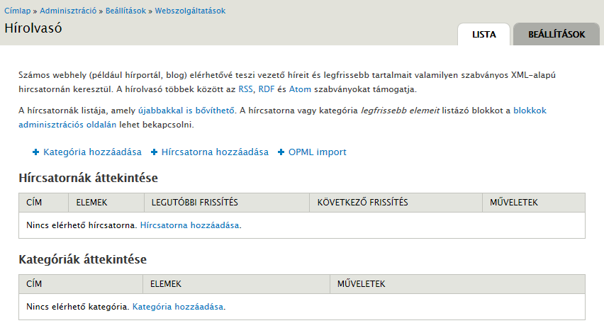 242. oldal 12. Közösségi oldal kialakítása 12.8. Az Aggregator modul Az Aggregator modul lehetővé teszi, hogy a honlapunkon más honlapok RSS kimeneteit automatikusan megjelenítsük.