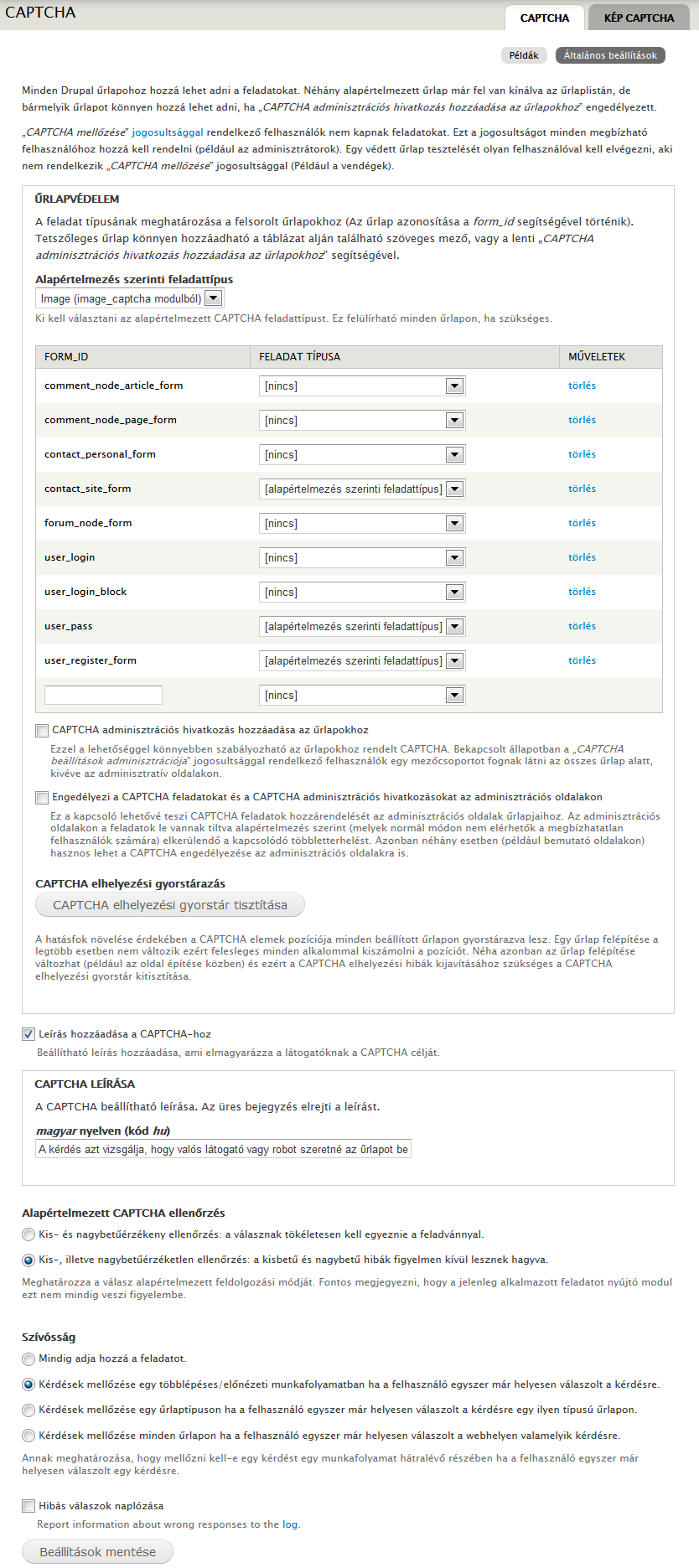 262. oldal 13. Külső modulok kiválasztása, telepítése 13.17. ábra. A Captcha modul beállításai A többi beállítási lehetőség a 11.17. ábra alapján könnyen értelmezhető.