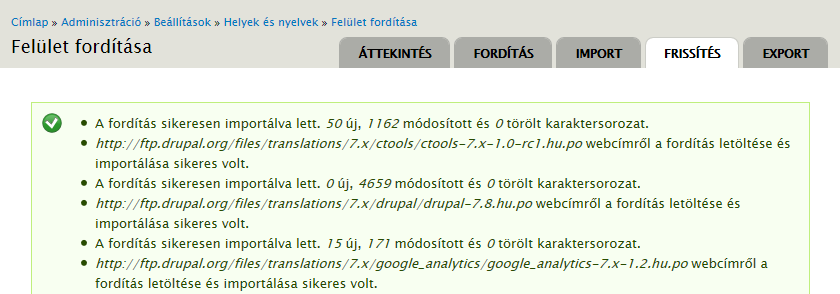 13.10. A Localization Update modul 273. oldal sárga a frissítés lehetőségét jelenti.