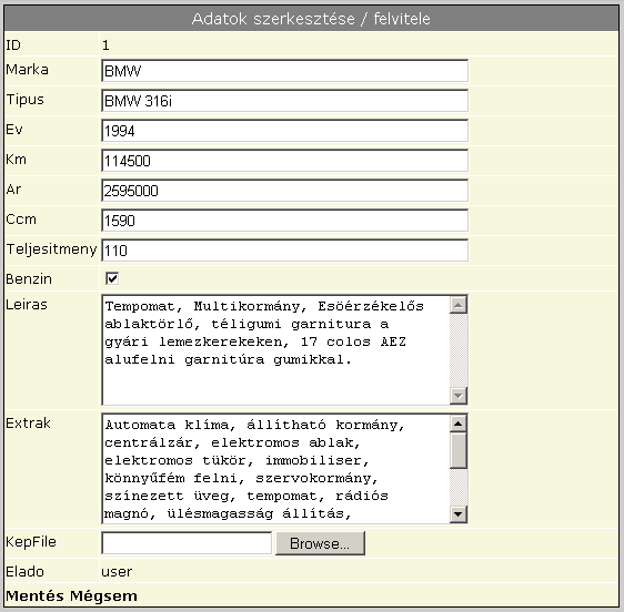 DetailsView vezérlőelem Egy adatrekord kezelésére Megjelenítés,Feltöltés,Módosítás GridView