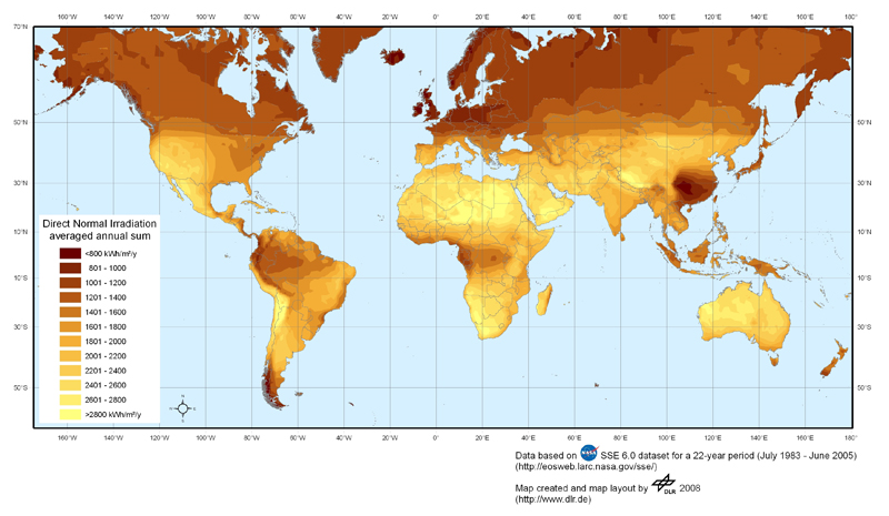 2.5 ábra: Az éghajlat hatása a földfelszínre érkező napenergia földrajzi megoszlásában Forrás: [12] Magyarországon,