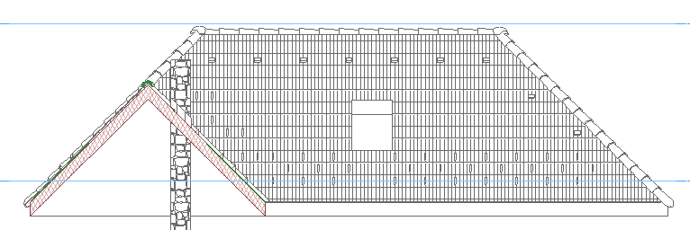 Az eredmény a 3D-s ablakban látható. A Vektoros 3D-s kitöltést a Metszet/Homlokzat ablakban is láthatóvá tehetjük.