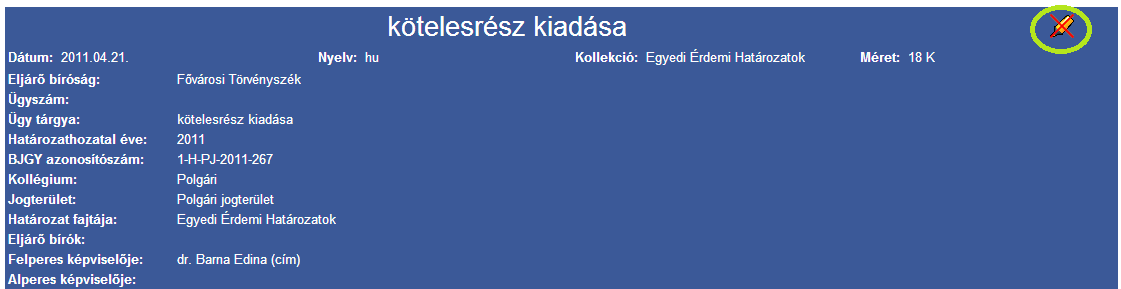 34 Az oldal fejléce tartalmazza a dokumentumhoz elérhető meta-mezők megnevezését és értékét.