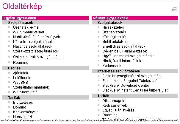 Navigációs problémák Legördülő menük nem tekinthető át a lehetőségek teljes listája, csak kattintás (esetleg még görgetés) után Ne húzzunk alá olyan szöveget, ami nem link A Sitemap (Oldaltérkép)