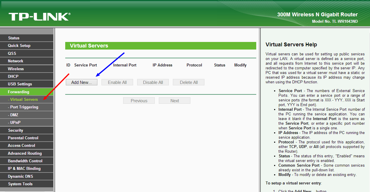 52. ábra Virtual servers 53. ábra Virtual server beállítás [Service Port] a kamera által használt port: 34567 [IP Address] a kamera IP címe (pl: 192.168.