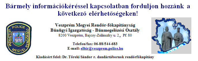 Stanka Mária r. őrnagy Balatonalmádi Rendőrkapitányság Telefonszám: 88/438-711/4509 drogprevencio.balatonalmadirk@veszprem.police.hu Fogadóóra ideje, helye: minden hónap 3. szerda 9.00-10.