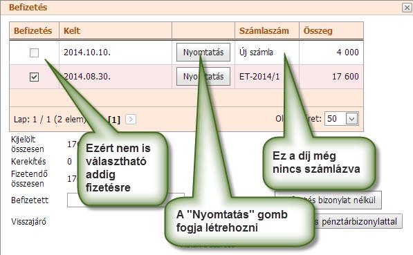 A fizetendő, és az átadott összeg különbségét (visszajárót) a program automatikusan számolja. A Lemondás link ugyanazt a lemondás funkciót végzi el, mint ha a Lemondás menüpontba léptünk volna be.