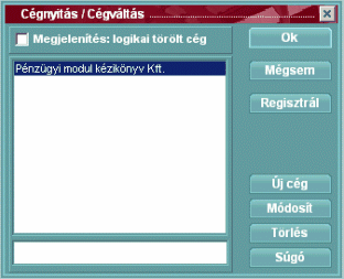 Kezdő lépések 4 Új cég felvitele a programba Amikor a program feltelepítése megtörtént, az indítást követően az alábbi ablakot találja (abban az esetben, ha már használtuk valamelyik Infotéka W32-es