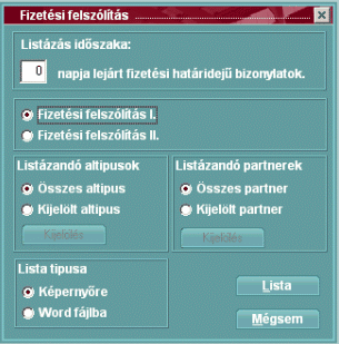 Listák 80 Lista típusa Az eddig megismertektől eltérően ebben az ablakban, másfajta nyomtatási lehetőséggel találkozhatunk.