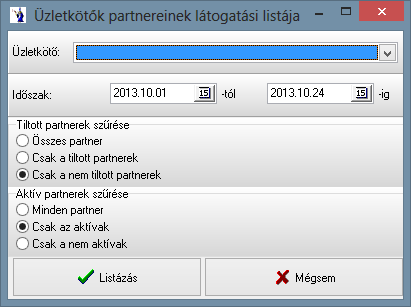 3.3.3. Partnerek üzletkötőnkénti kimutatása Üzletkötőnként partnertípusra végezhető szűrés: összes partner, csak a tiltott partnerek, csak a nem tiltott partnerek. 3.3.4.