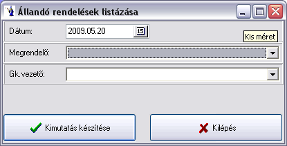 1.16.2. Napi megrendelők generálása Ezen menürész használatával a megadott időpontig generálja le a program automatikusan a megrendeléseket. 1.16.3.