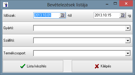 2.3.15. Bevételek súlyösszesítése termékcsoportonként Az időintervallum megadását követően szűrés végezhető gyártóra, szállítóra, termékcsoportra.