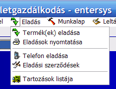 21 4. Eladás menüpont: itt kezelhetjük a készleten lév termékeink eladását, az eladások listázását megtekintését, telefonok eladását, szerzdések újranyomtatását és az esetleges tartozások kezelését.