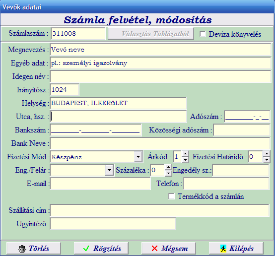 3 Új partner felvétele: A vételeink, eladásaink során szükség van új partnerek felvételére. Az egyes menüpontokban az új partner felvétele jelenik meg: gombra kattintva az alábbi ablak 3.