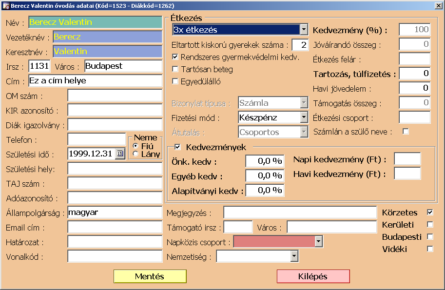 5.4., Tanulók (óvodások) 5.4.1., Törzsadatkezelés 5.4.1.1., Felvitel (Ins), adatok (Ctrl+A) Tanulók (óvodások) felviteléhez a főmenüben rá kell kattintani a tanulók (óvodások) képére.