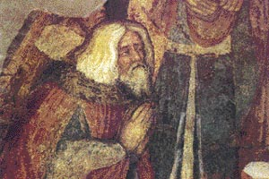 Részlet a nápolyi Santa Maria dell Incoronata freskójából: Szent László imádja Szent István koronáját.
