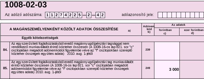 Ha a foglalkoztatás nem a közteher megfizetésével, hanem az általános adó- és járulék szabályok szerint, akkor az adatok a 1008-09, 1008-10 stb. oldalaira kerülnek. Mi az adatátadást a keretprogram 2.