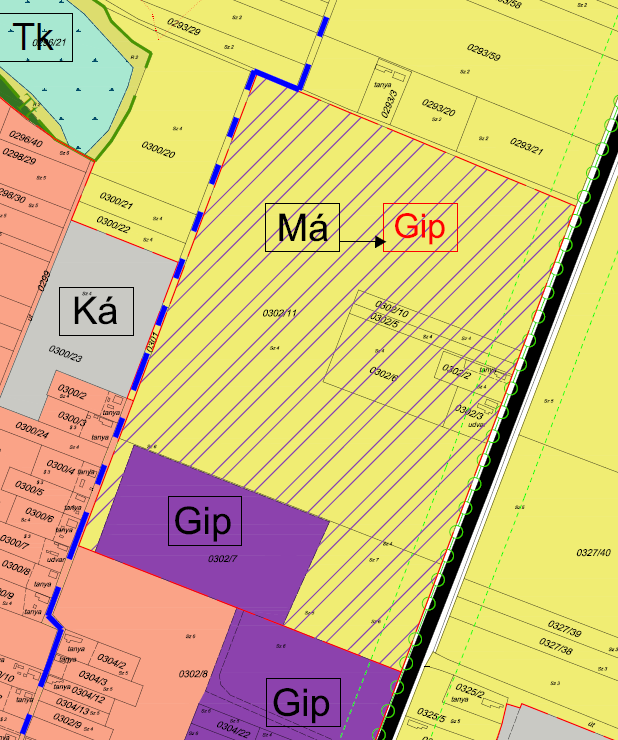 Má > Gip (Tószegi út Vsút dűlő) A vsúti átjárót követően Tószegi út déli oldlán már meglévő mellett gzdsági, ipri, kereskedelmi és szolgálttási fejlesztések várhtók közlekedési infrstruktúr közeli