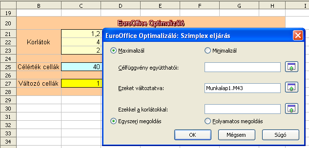 Optimalizáló Négy algoritmust használ - szimplex, kvadratikus, Magyar