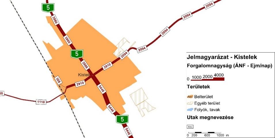 HELYZETFELTÁRÓ - HELYZETELEMZŐ - HELYZETÉRTÉKELŐ MUNKARÉSZEK 124 24. térkép: Kistelek környezetének országos jelentőségű főútjai Forrás: Országos Közúti Adatbank, 2012.