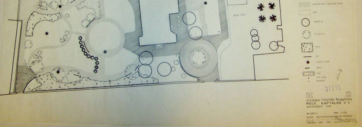 4. kép) Pécs, Káptalan u. 4. Kertépítészeti terv O.M.F. 1977. építész: Schõner L.