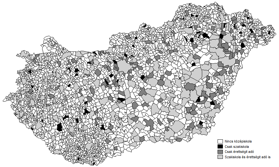 5. ábra A középiskolák földrajzi