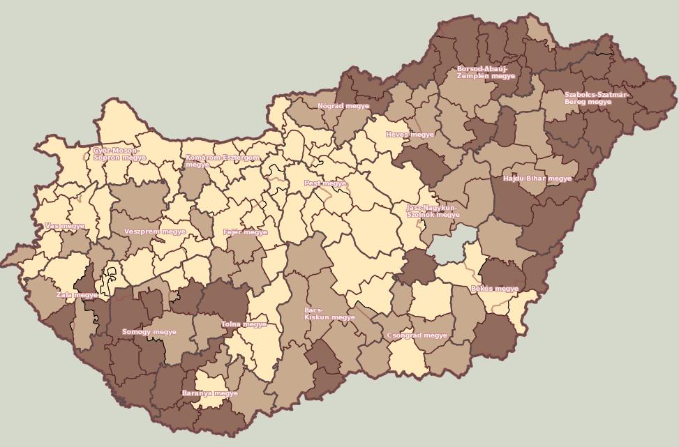 a Dél-Dunántúlon a legalacsonyabb (60,4%). A gázhálózat jórészt kiépítetlen a Szigetvári és a Sellyei kistérségben, ahol a hálózatba kötött lakások aránya 20% alatti.