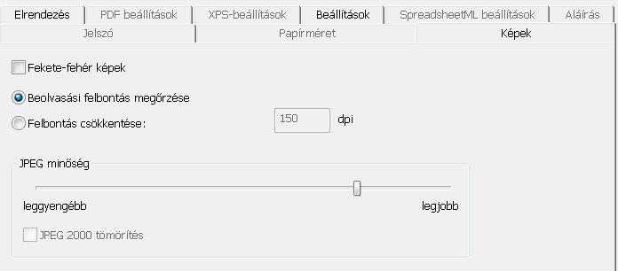 Readiris TM 14 - Felhasználói útmutató KÉPEK A Képek beállítása határozza meg, hogy a képek hogyan jelennek meg a kimeneti dokumentumban, pl. fekete-fehérben vagy színesben.