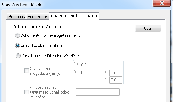 Readiris TM 14 - Felhasználói útmutató Jelölje be, hogy melyik elválasztási módszert szeretné használni: Üres oldalak érzékelése vagy Vonalkóddal ellátott fedőlapok érzékelése.