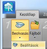 6. fejezet: Dokumentumok beolvasása és megnyitása Szkenner-beállítások megnyitása: Kattintson a lefelé mutató nyílra a Beolvasás gomb alatt, majd