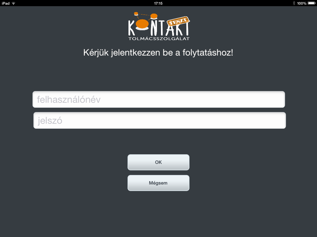 1. ábra Bejelentkezés Írja be felhasználónevét (felső mező), majd jelszavát (alsó mező) a képernyőn, majd nyugtázza az OK gombbal.