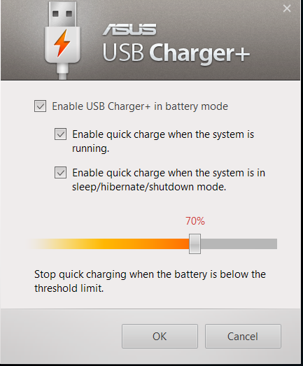 3. Válassza ki a töltőfunkciók egyikét vagy mindkettőt: Enable quick charge when the system is running (Gyorstöltés engedélyezése bekapcsolt rendszer mellett) vagy Enable quick charge when the system