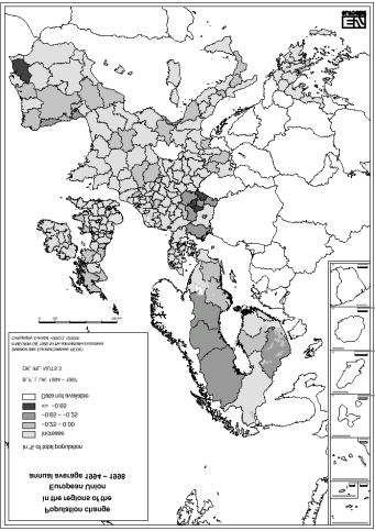 74 3. A népességváltozás éves átlaga az Európai Unió régióiban 1994-1998 között a teljes