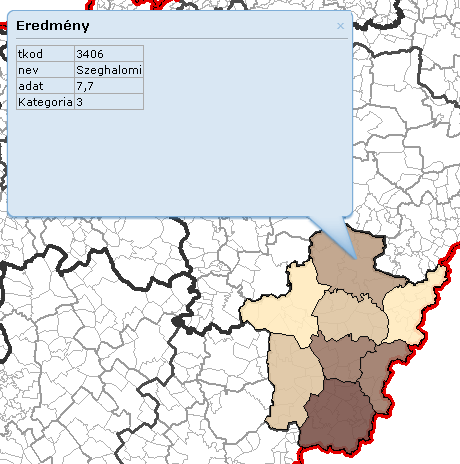 22. ábra - Info művelet 16. NYOMTATÁS MŰVELET VÉGREHAJTÁSA A ikonnal a megjelenített térképet jeleníthetünk meg képként ill. generálhatunk PDF dokumentumot.