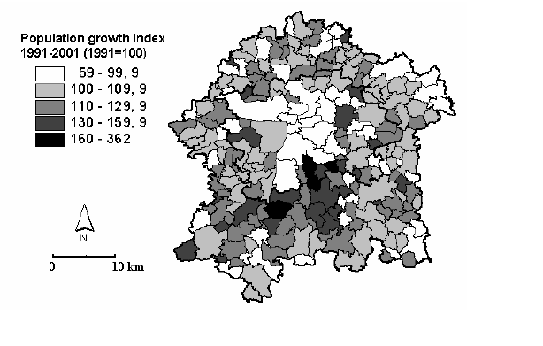 átalakult, következésképpen a belvárosban megnövekedtek az ingatlanárak (Sykora, 1998, 131. o.; Musil, 2005, 308. o.). A lakóhelyi szuburbanizáció jellemzően két formában érvényesült.