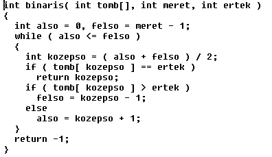 28. Írjunk függvényt, amely teljes kereséssel megkeresi a paraméterként megkapott tömbben a szintén paraméterként megkapott értéket, és az első olyan elem indexével tér vissza, amelynek értéke a