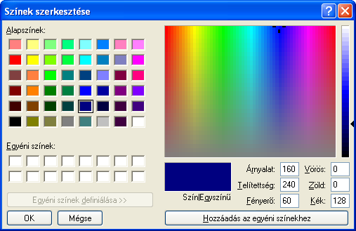 Színek Paletta színeinek megváltoztatása A paletta előre definiált 28 színén kívül használhatunk újabb színeket, ha a palettán valamelyik színt leváltjuk.