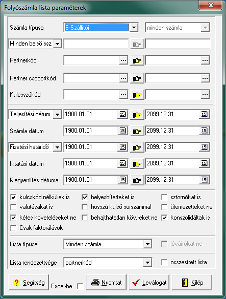 190. ábra Folyószámla lista paraméterek 4.7.