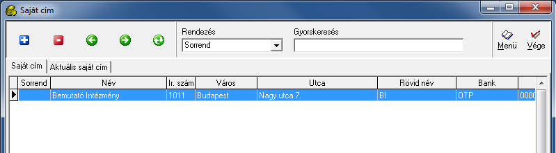 21. ábra Számla megjegyzések törzse 4.3.8 Saját cím A rendszert használó intézmény saját adatait tartalmazza.